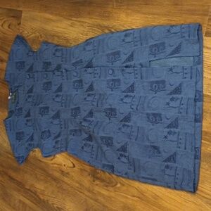 Gardenia Paris Blue Embossed Asymmetrical Hem Button Down Dress QQQ